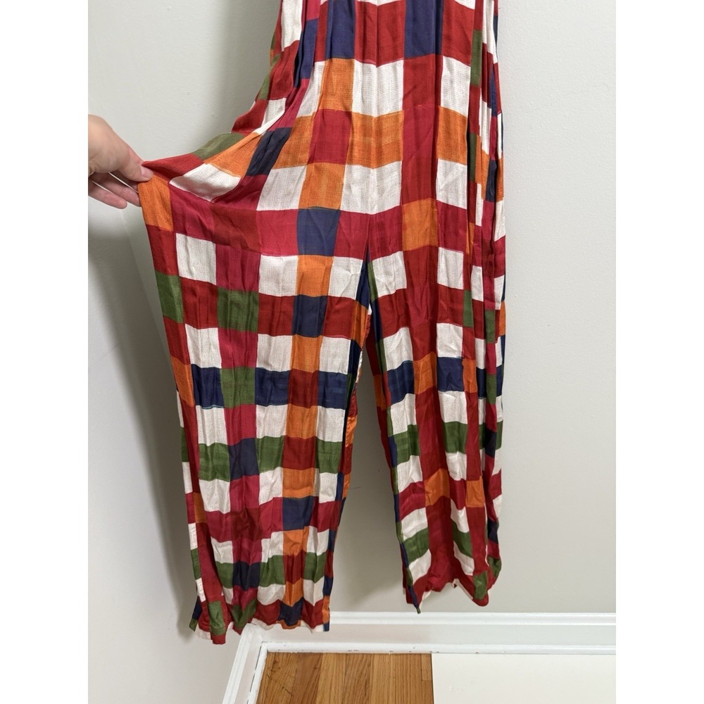 Farm Rio Anthropologie Jumpsuit Sz L Halter Mock Neck Gingham Colorful Festival - Picture 4 of 12